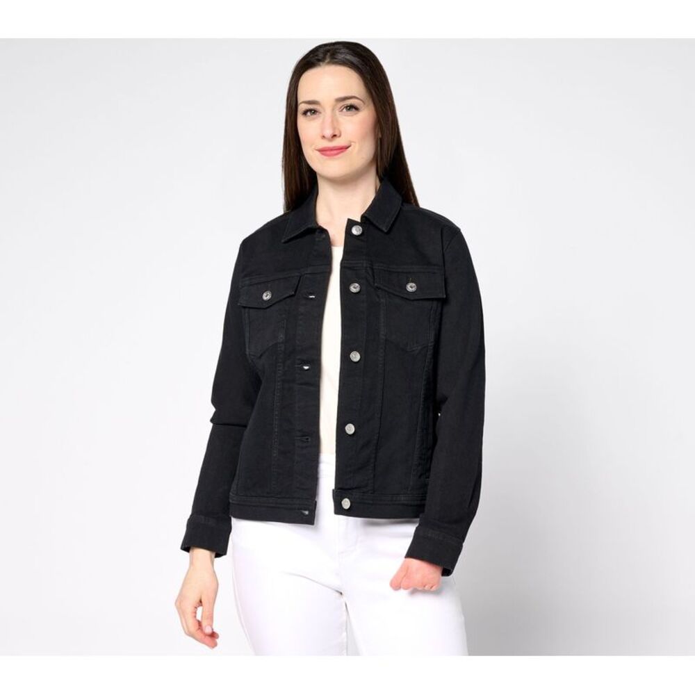SUNNYLiFE Women's Plus Sz Jacket 2X Denim & Co. Classic Pockets Black A686838